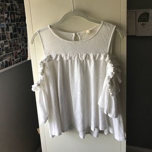 White Anthropologie ruffled T-shirt